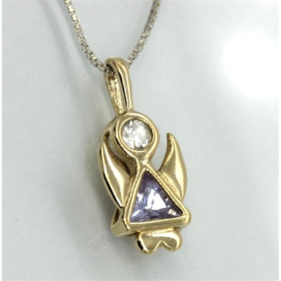 925 STERLING GOLD VERMEIL ANGEL gemstone pendant/necklace 18" 3.3 grams - Picture 3 of 7